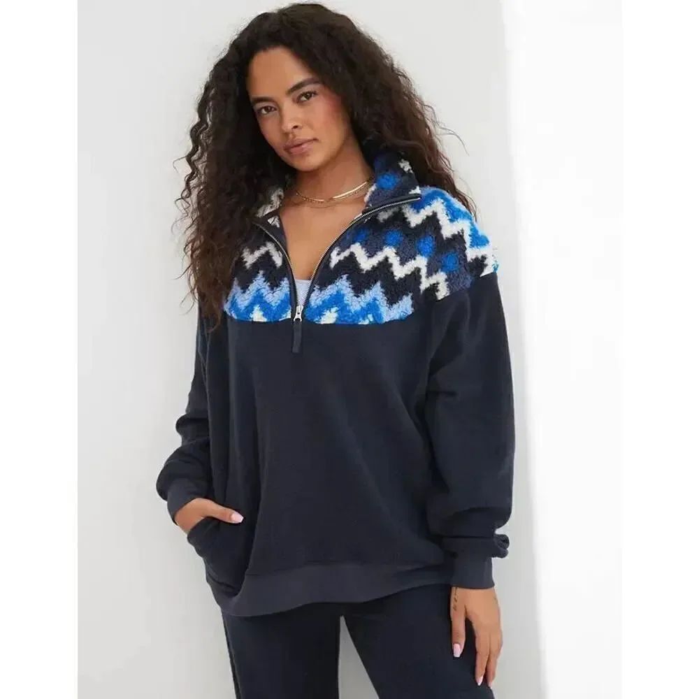 Aerie Hometown Holiday Quarter Zip Sweatshirt L NWT
